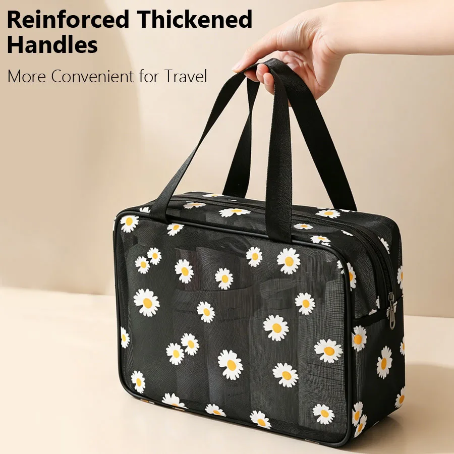 Daisy – große Kosmetiktasche aus Netzstoff, tragbar, ideal als Handtasche für Reisen, Kosmetik-Organizer für Frauen und Mädchen. – Detail 3