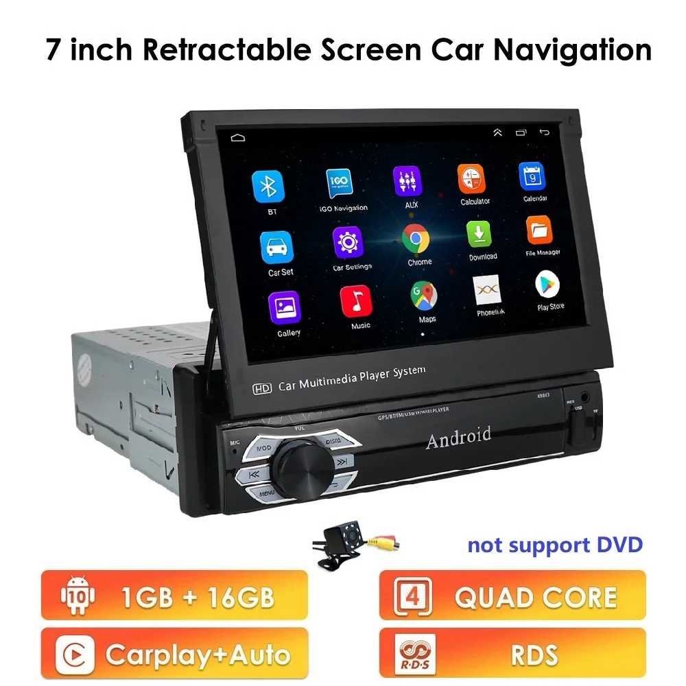 Android 9.0 HD 1024*600 Car DVD Player Radio For Universal Car Radio Monitor 4G WIFI GPS Navigation Head Unit 1din 2G RAM RDS BT