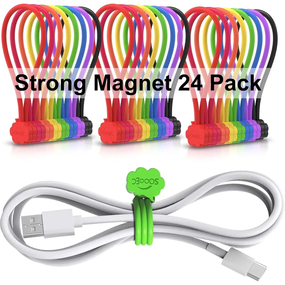 24 Pack 7.2 Magnetic Cable Ties With Cute Cloud Design For Cable Management And Organization-image