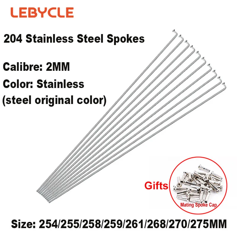 Lebycle 10Pcs Stainless Steel 14G Bicycle Spokes Road MTB Bike Cycle 250/255/258/261/263/265/275/296mm Nipples Accessories