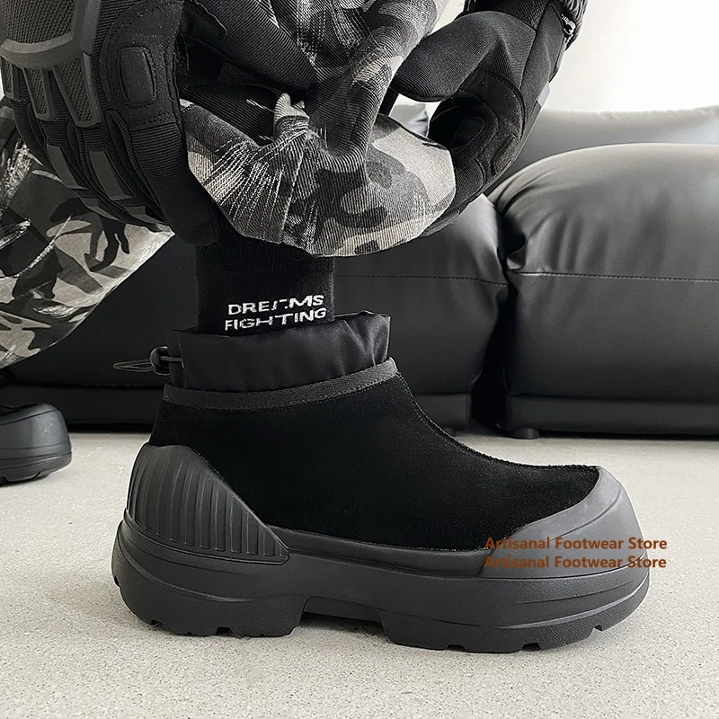 

Black Suede Slip-On Snow Boots Thick Soled Men's Ankle Boots Outdoor Anti-Slip Casual Boots for Men Winter Men's Boots