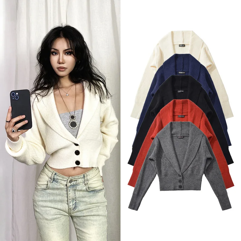 

Зима-Осень свитер кардиган пальто женская мода повседневная вязаная куртка с длинными рукавами трикотаж с лацканами верхняя одежда Pull Femme