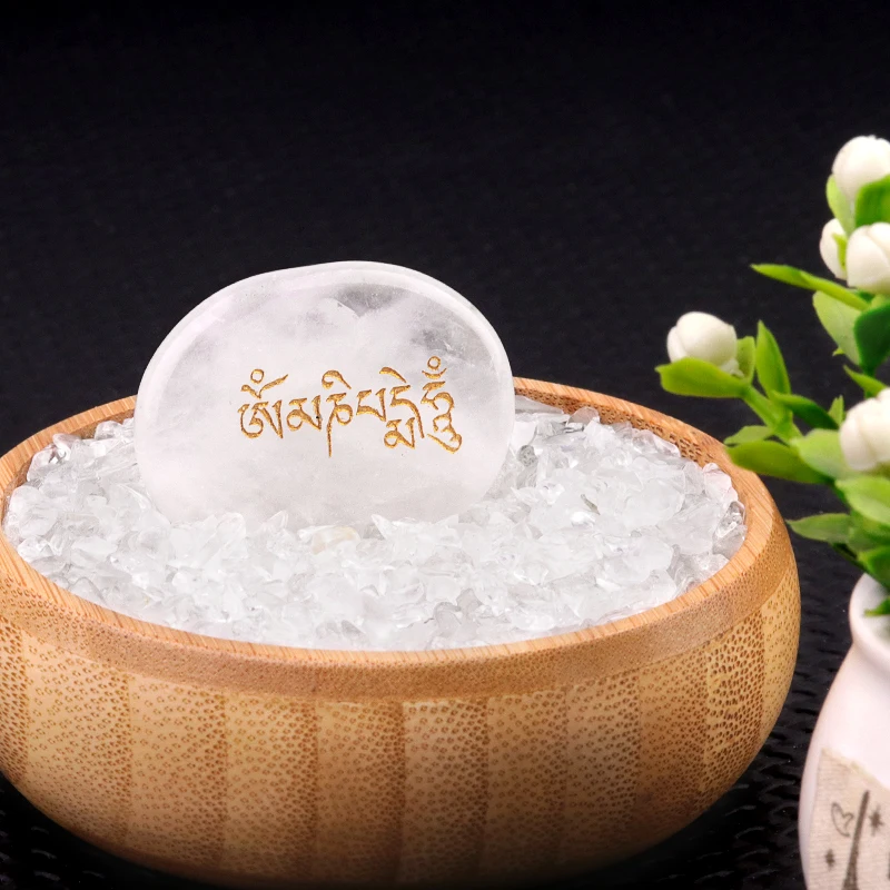 Quartz Crystal Oval 35X45MM Elliptical Special Exquisite Text Laser Engraved Stone Tray Pocket   Jewelry for Gifts