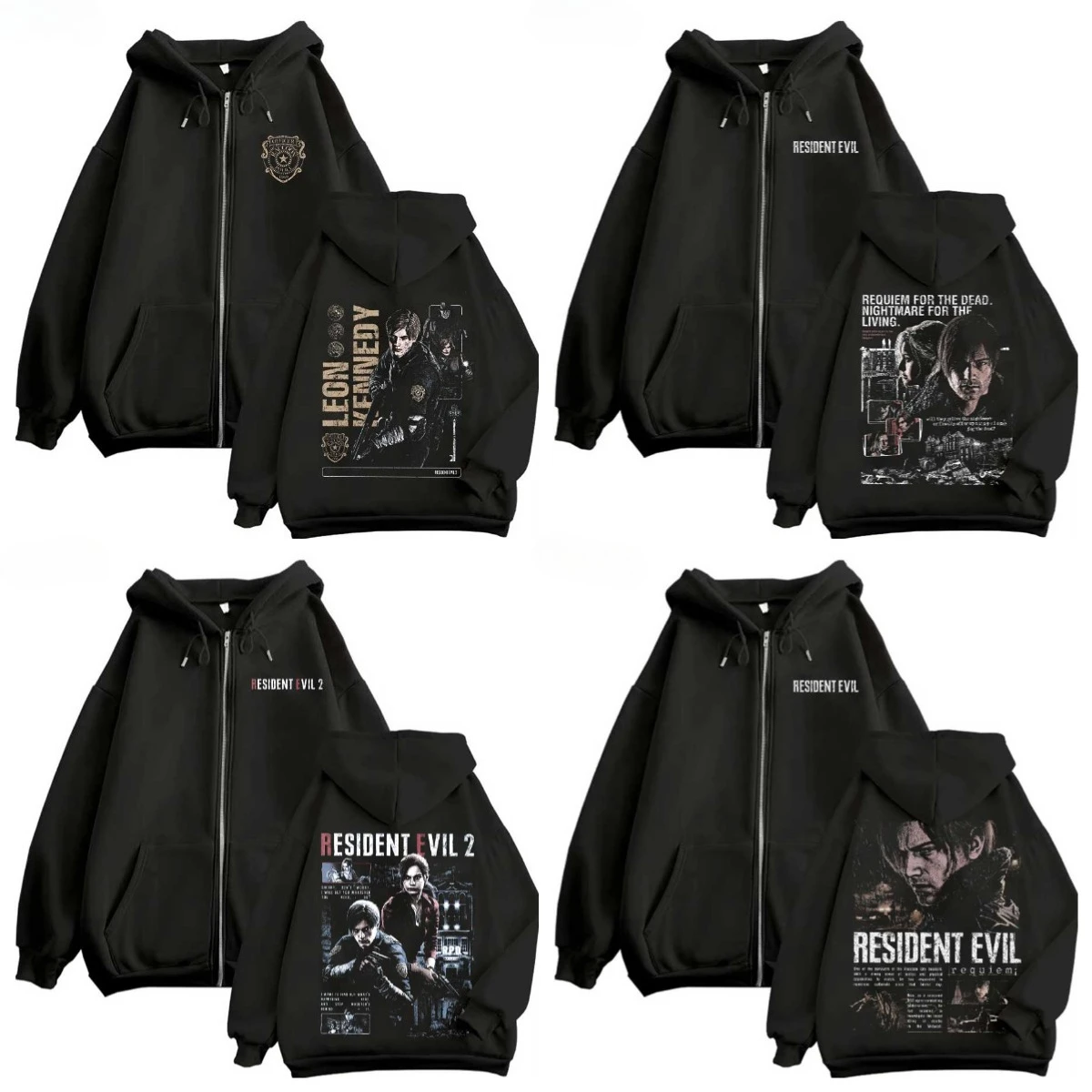Resident Evil Game Hoodie mit Reißverschluss, Retro-Street-Style, modischer Sport-Hoodie mit Printmuster, für den Alltag und Streetwear – Detail 2