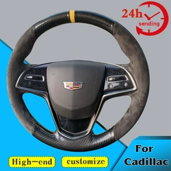 Custom Suede Carbon Fiber Car Steering Wheel Braid Cover 100% Fit For Cadillac CTS 2014-2016 ATS 2013-2015 Car Accessories