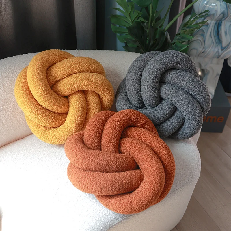 Hand Woven Knotted Ball Pillow Lamb Wool Roll Pillow Sofa Pillow Living Room Round Ball Cushion Headboard Backrest