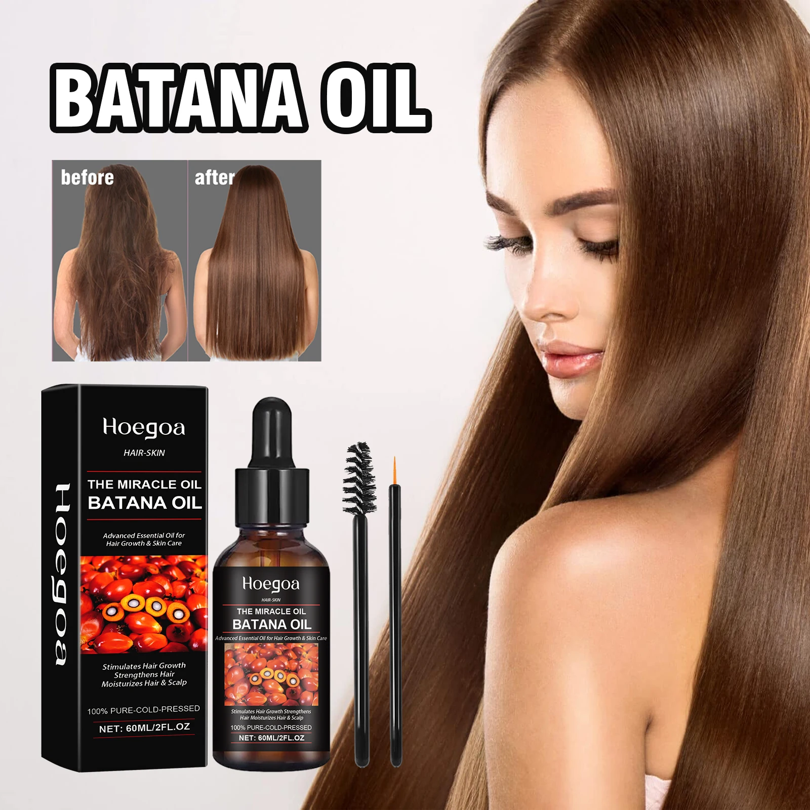 Batana Oil 3 in 1 Hair Growth Serum Rapid Eyelash Growth Longer Curlier Eyebrow Thickening Repair Dry Frizzy Hair Anti-Hair Loss