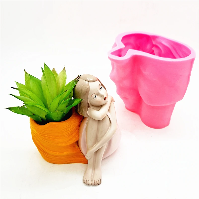 Little Girl Flower Pot Silicone Mold DIY Handmade Gypsum Resin Concrete Crystal Dropping Glue Mold Craft Production