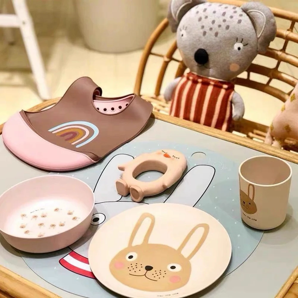 20CM Cute Cartoon Dining Plate Bamboo Fiber Dishes for Serving Salad Dessert Cake Fruit Food Plate Kitchen Children\'s Tableware