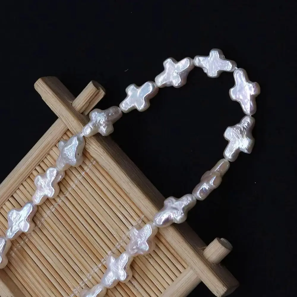 

9x14mm Natural Freshwater Pearl Straight-hole Beads Cross-shaped Baroque Pearl Loose Bead 1strand DIY Necklace Bracelet Jewelry