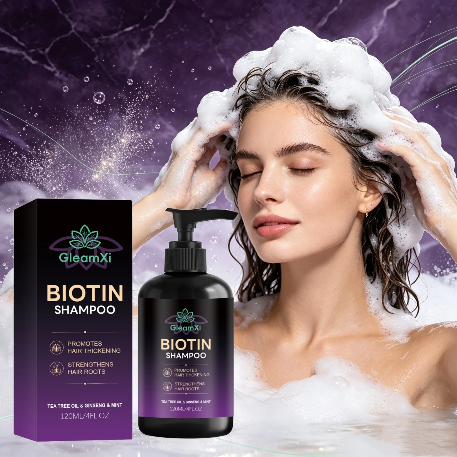 Biotin Shampoo For Hair Density Tea Tree Ginseng Mint Formula Fortify Follicles Volumize Thin Strands Boost Hair Volume Shampoo