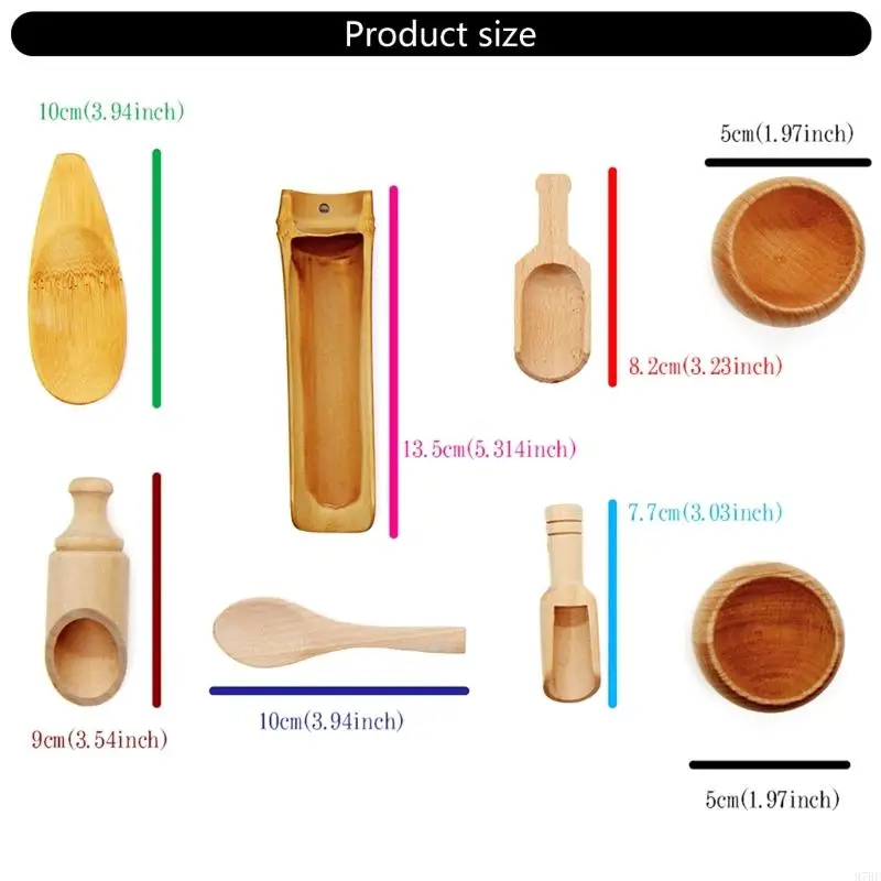 97BE Ensemble d'outils Ustensiles cuisine en bois naturel naturel pour 8 pour les tout-petits apprentissage précoce