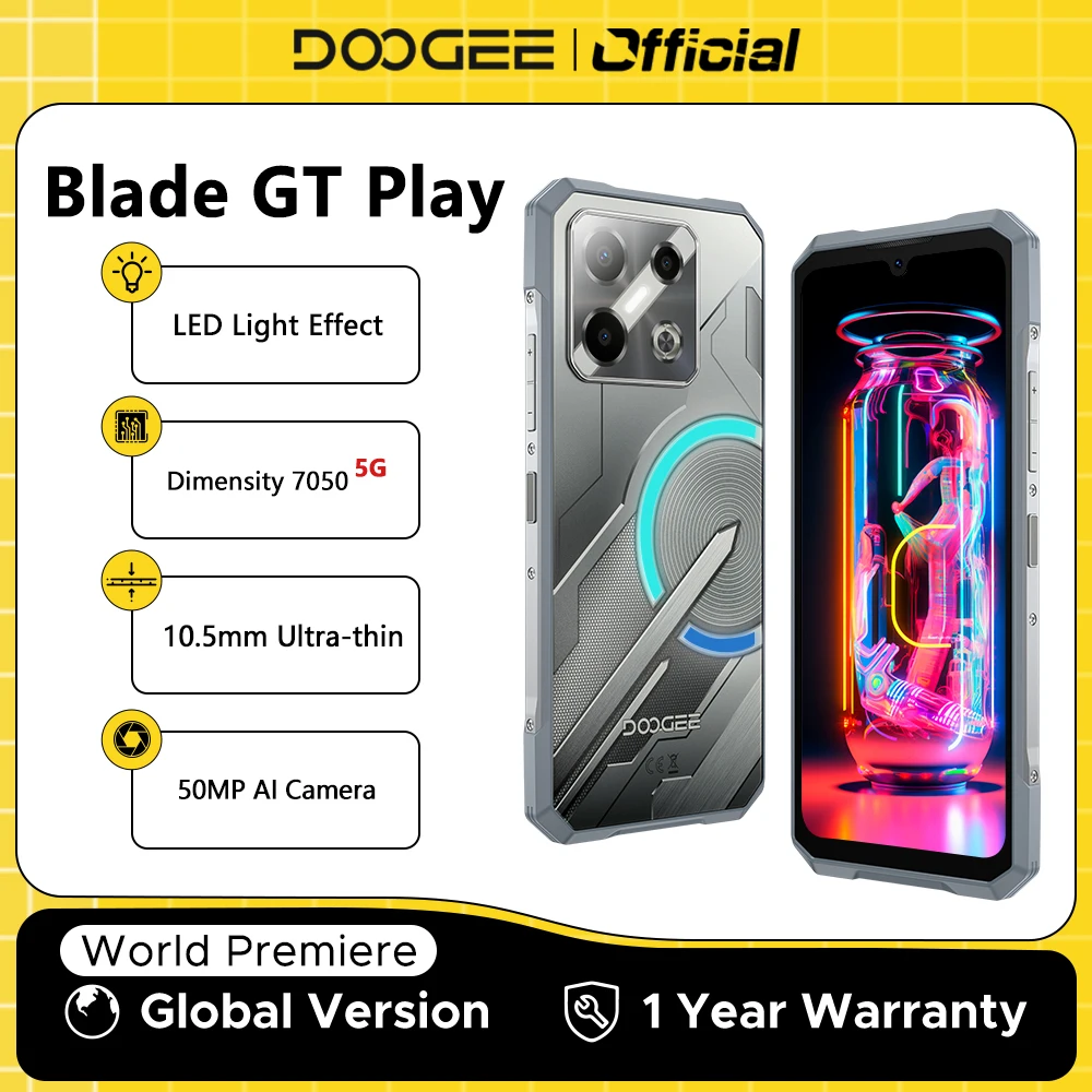 

DOOGEE Blade GT Play 5G Rugged Phone 20GB 256GB 6.72” FHD+ 120Hz LED Light Effect Dimensity 7025 50MP AI Camera NFC Cellphone