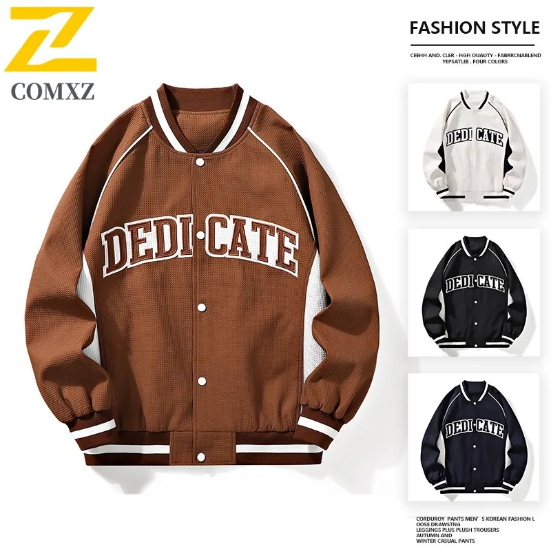 

COMXZ Men Baseball Uniform New Korean Fashion Preppy Cute Autumn Outdoor Sport Travel Letter Print Jacket Streetwear Chaqueta