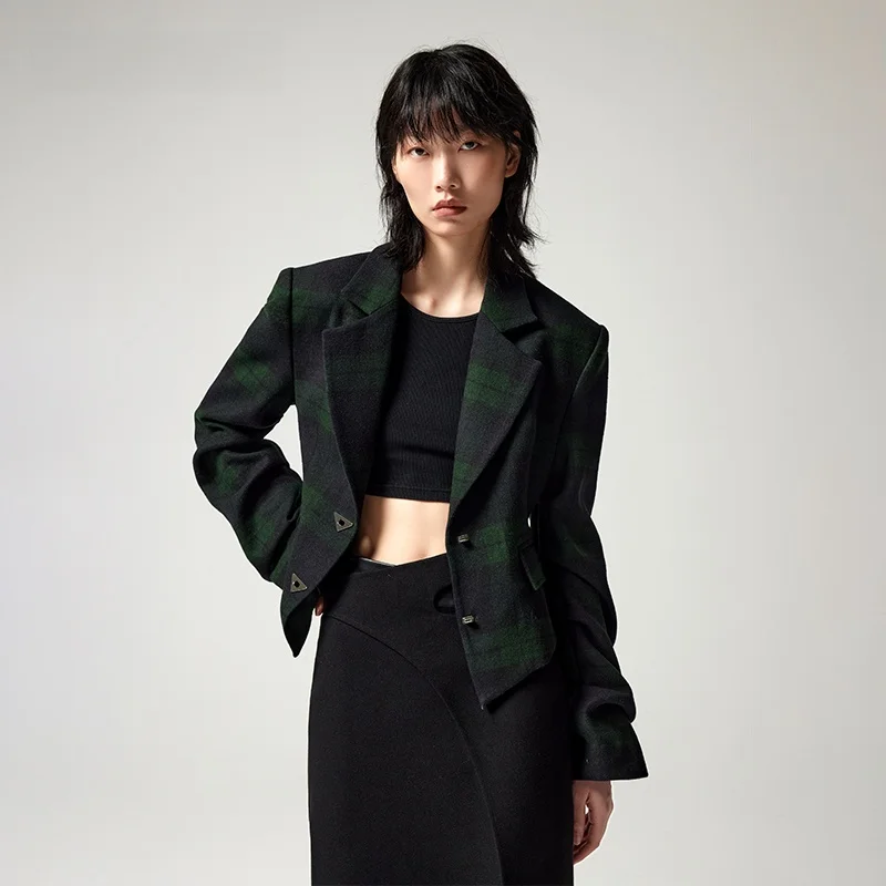 

XMOOM Зимний новый укороченный шерстяной пиджак с поясом, полностью из шерсти, модный женский деловой костюм