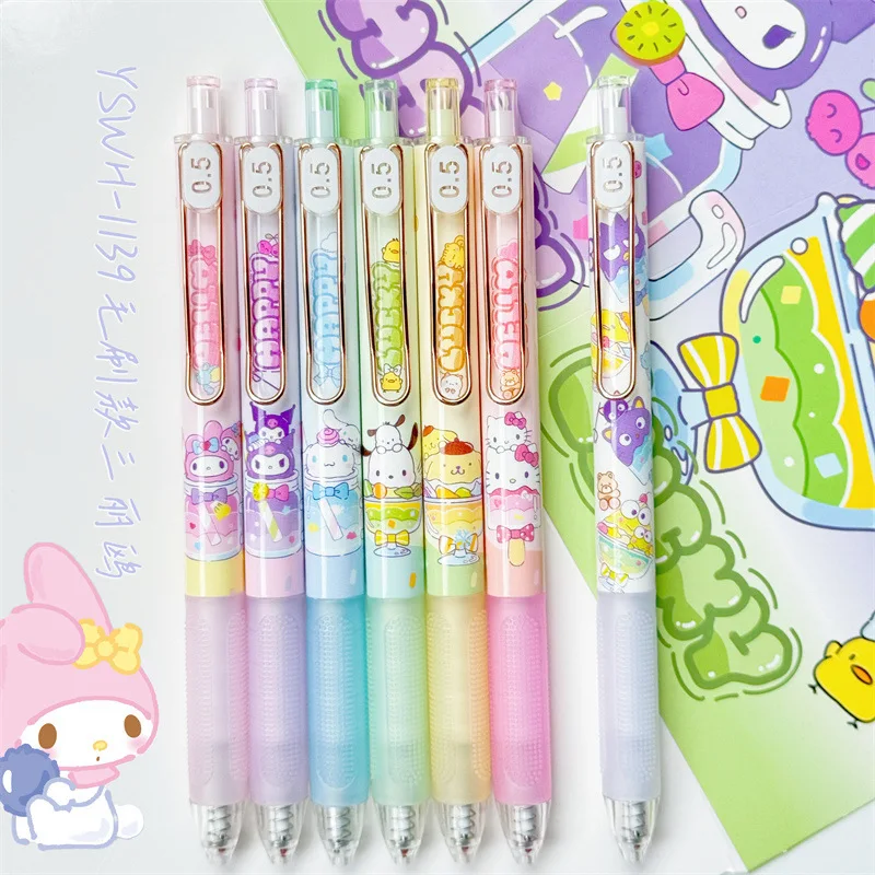 24pcs/lot Creative Juice Sanrio Gel Pen Cute Penguin Frog 0.5mm Black Ink Press Signature Pens Promotional Gift School Supplies