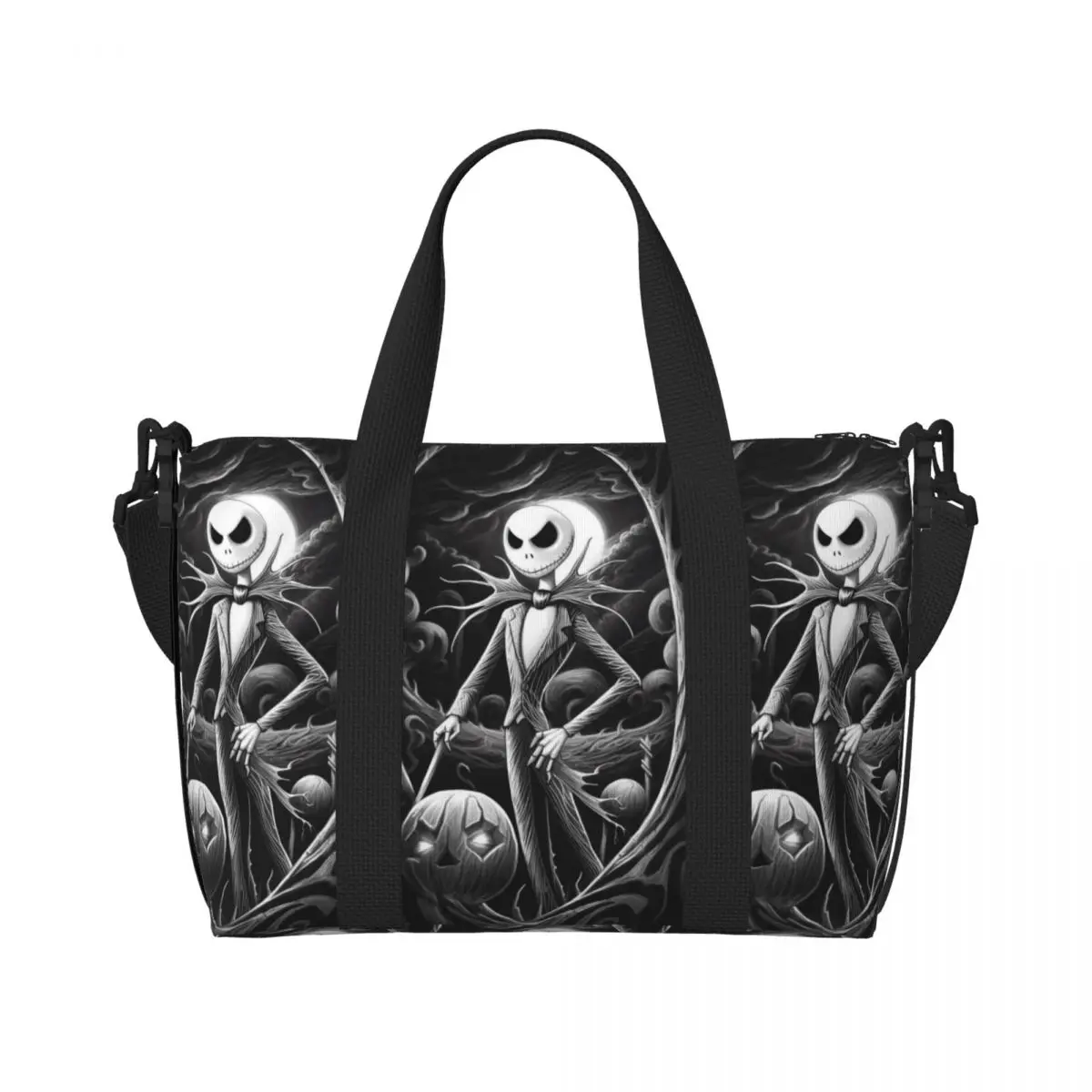

Custom The Nightmare Before Christmas Tote Bag Women Large Capacity Movie Jack Skellington Beach Gym Shoulder Travel Bag