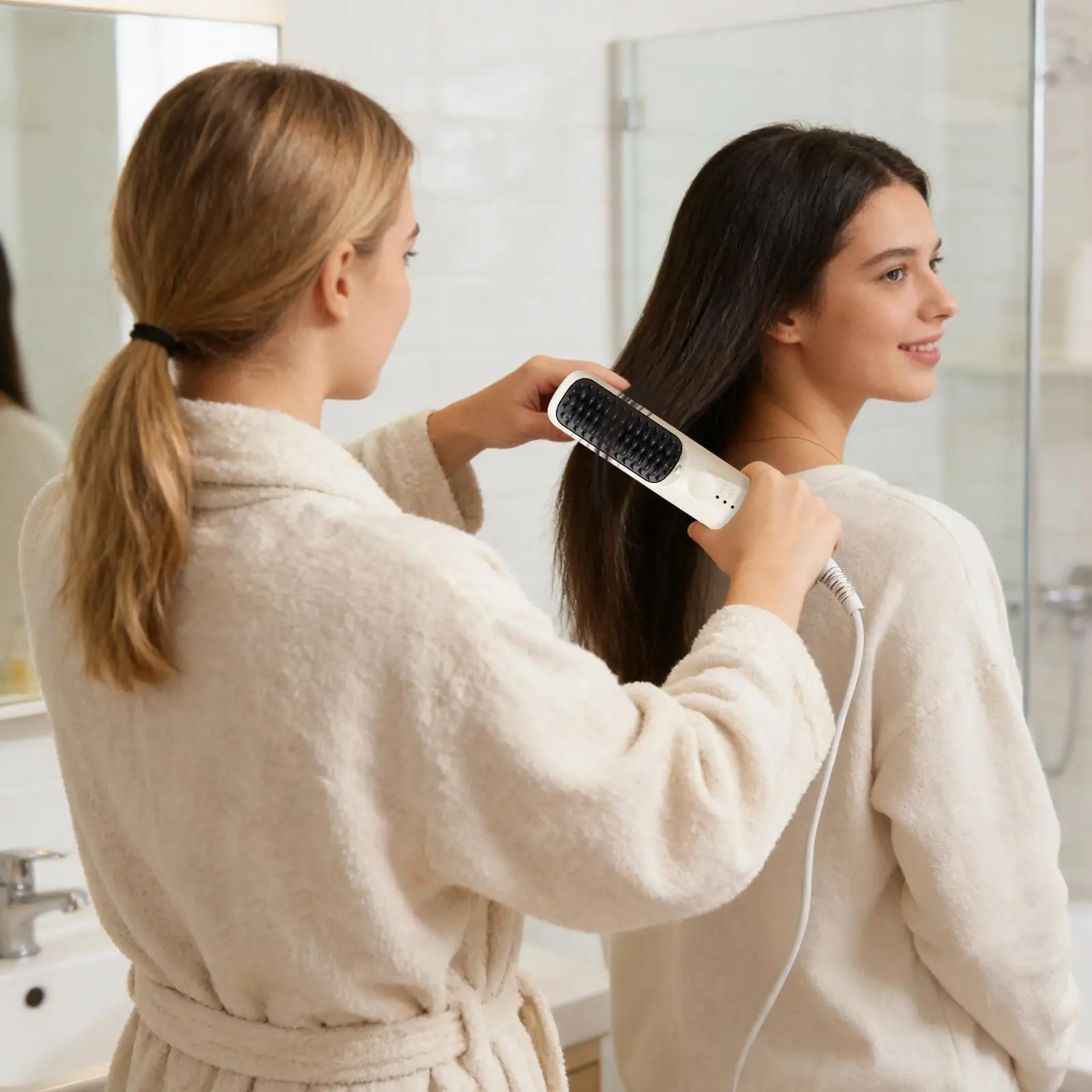 Hair Straightener Brush 5-Mode Heating Styling Small Anti-Scalding Hair Styler Curling Brush for Long Short Fine Thin Home