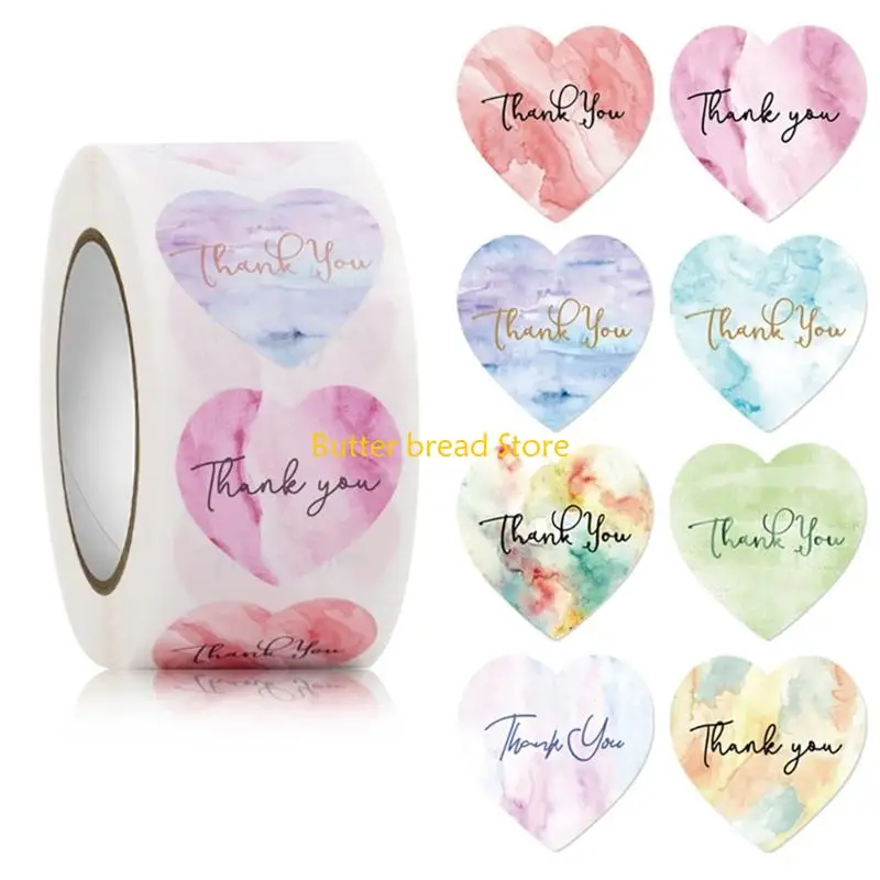 W89C 500COUNTS شكرًا لك ملصقات ختم القلب 1INC