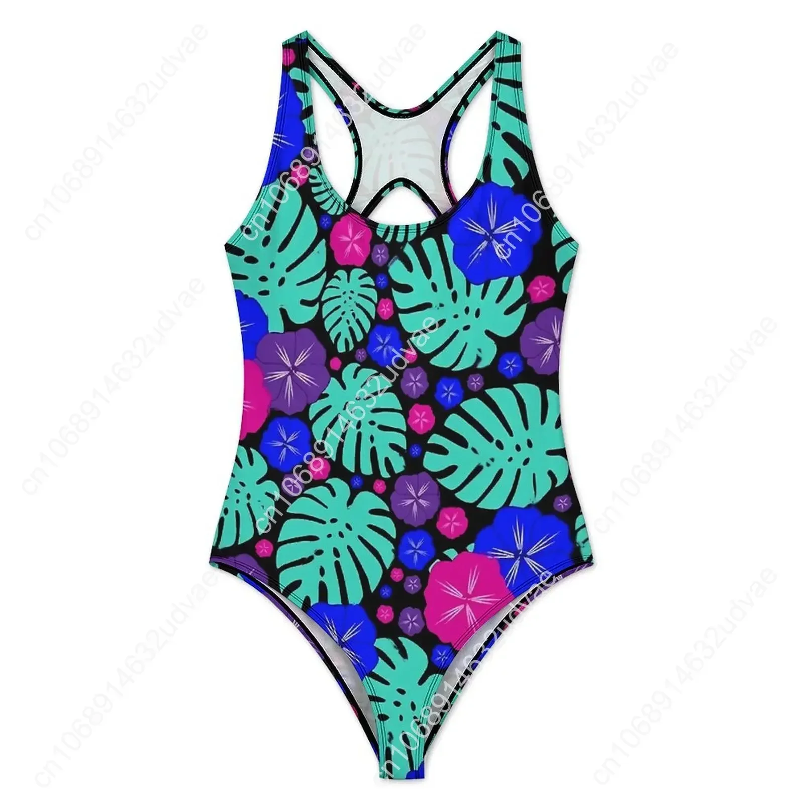 Tropical Floral Swimsuit Hibiscus Swimwear One Piece Rave Design Bodysuit Hollow Out Bathing Suits Women Push Up Beach Outfits