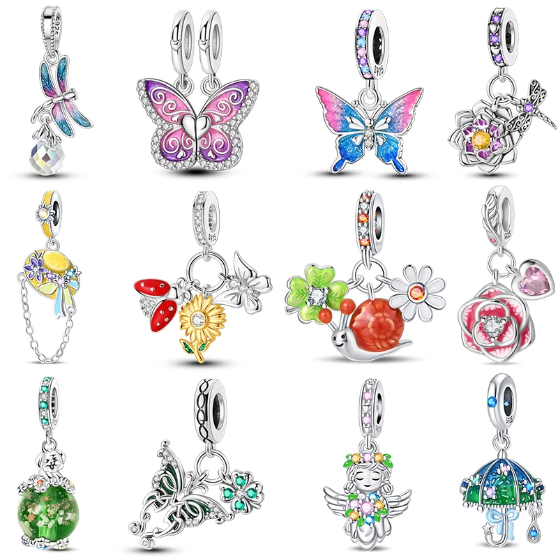 2025 New 925 Silver Snail Butterfly Sunflower Rose Rain Spring Charms Beads Fit Pandora 925 Original Bracelets DIY Gift Jewelry