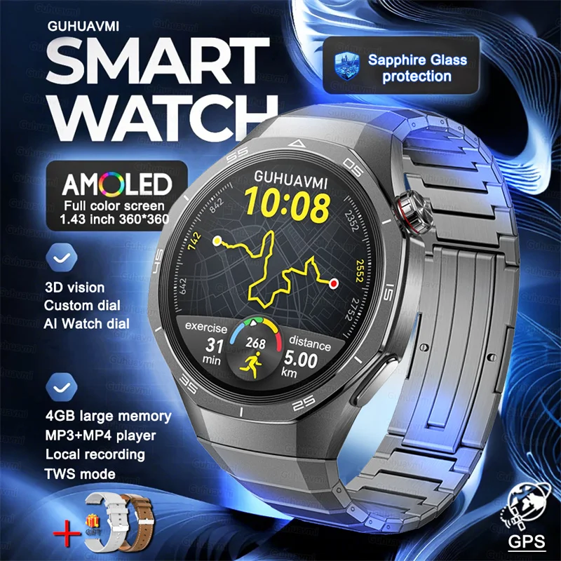 Smart Watch Men Outdoor Sport GPS 4GB Local Music Video Playback IP68 Blood oxygen Call Smartwatch For Android iOS