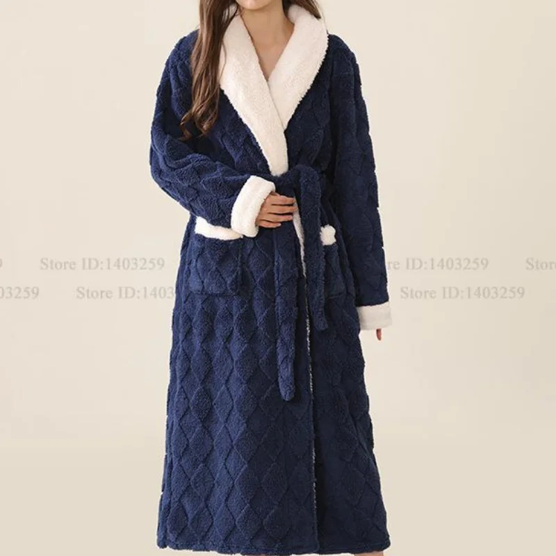 

Women Flannel Long Robe Kimono Gown Bathrobe Autumn Winter Thicken Warm Sleepwear Loungewear Loose Coral Fleece Nightwear Pajama