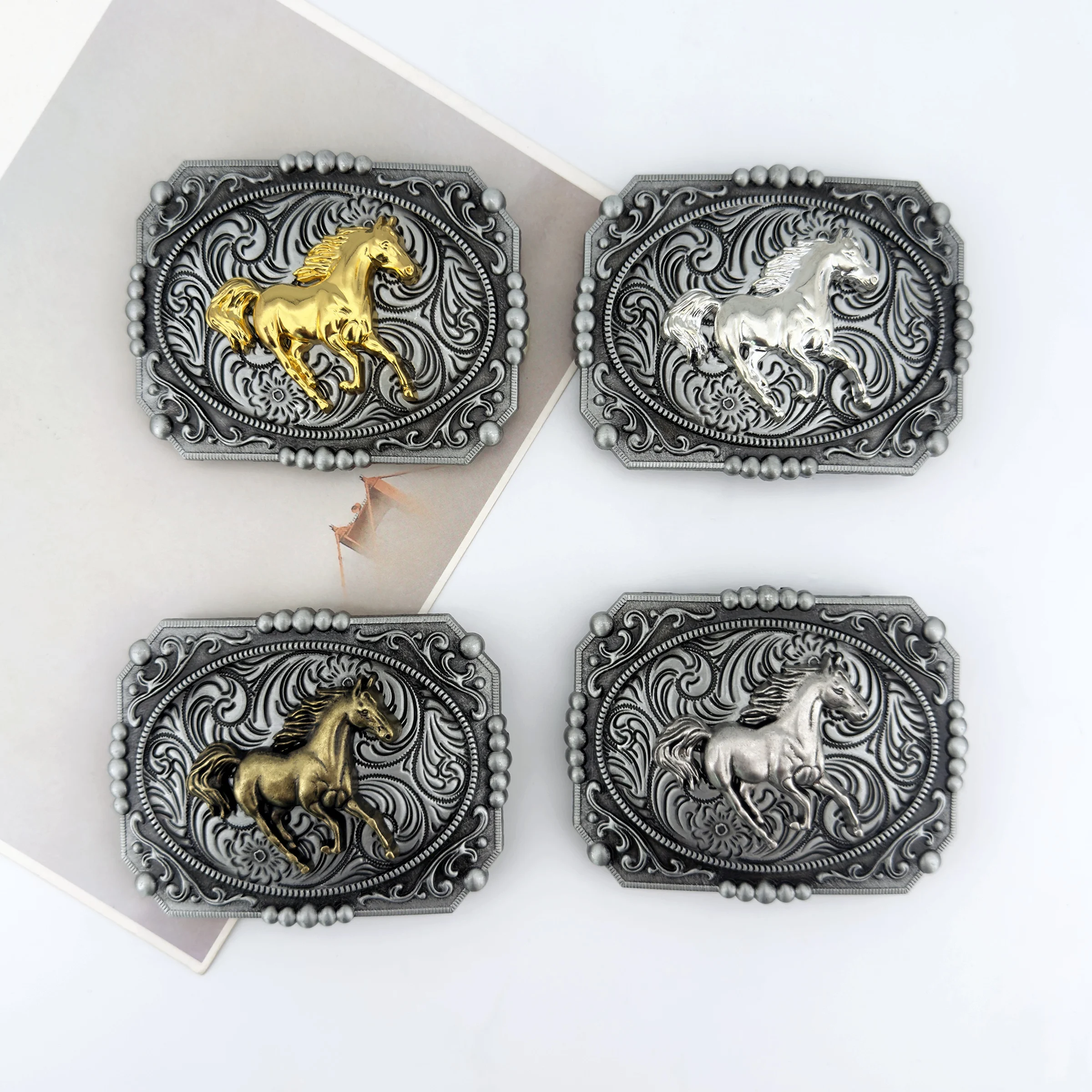 1PC Cowboy occidentale retrò antico cavallo dorato modello inciso moda versatile fibbia per cintura accessori da uomo all'ingrosso