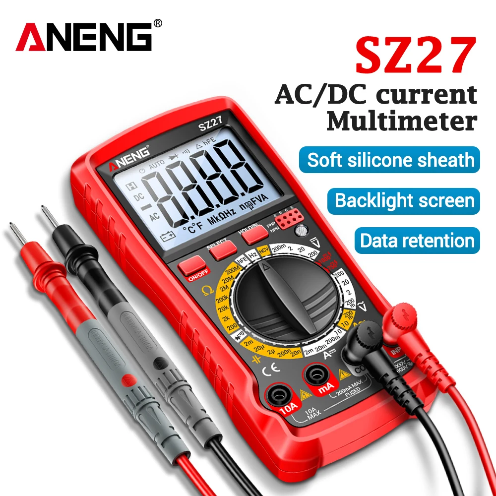 

ANENG SZ27 Intelligent Multimeter Digital AC/DC Voltage Current Tester Ohm Hz Diode Transistor NCV Capacitance Resistance Test