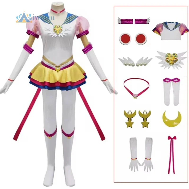 

Костюм для косплея Аниме Тсукино Усаги, униформа, платье, желтые аксессуары для Хэллоуина и карнавальных вечеринок, реквизит для женщин