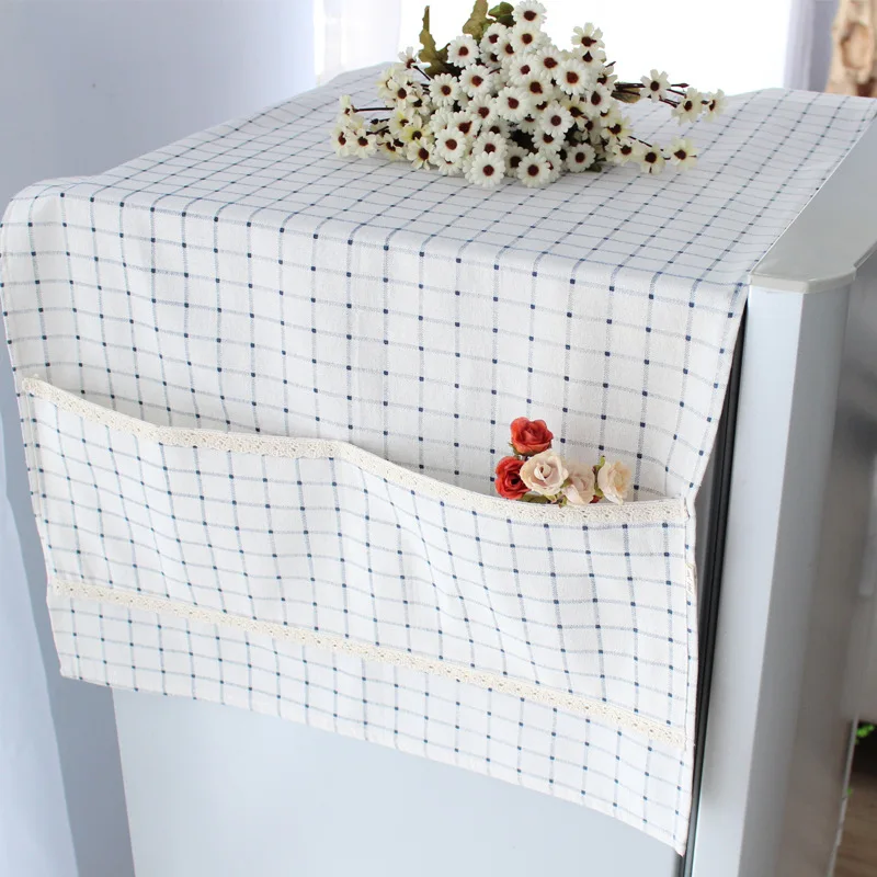 Pastoral Plaid Cotton and Linen Refrigerator Cover Washing Machine Dust Cover Cover Cloth Single Door Double Door Cover Cloth