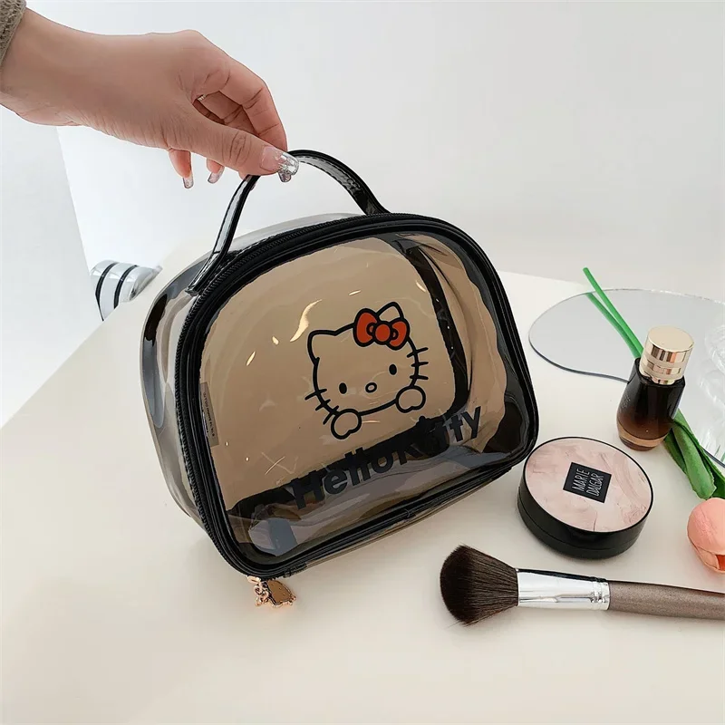 Kawaii Hello Kitty borsa trasparente in PVC borsa per il trucco della ragazza di grande capacità borsa per il lavaggio della spiaggia del turismo