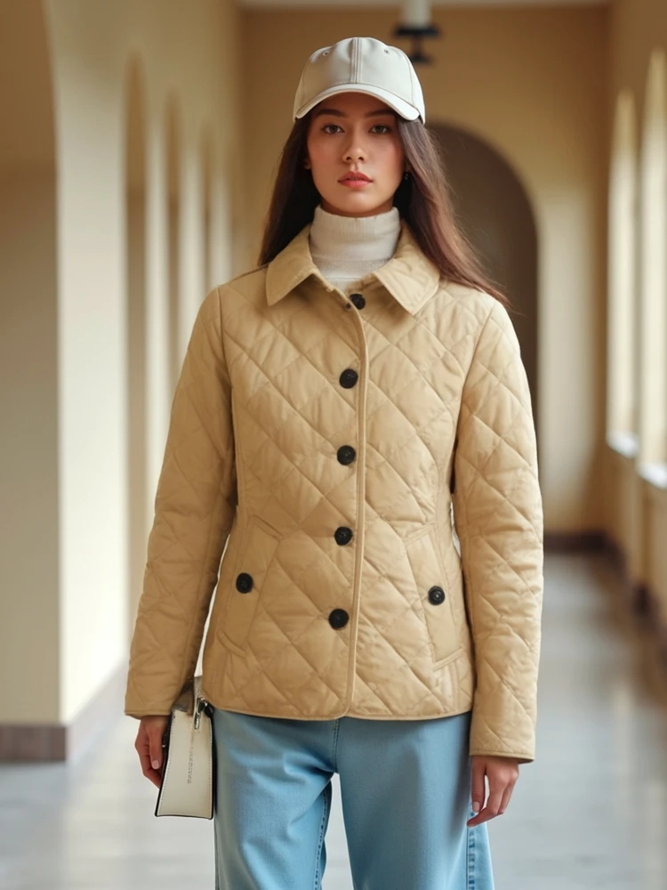 

Классическая женская приталенная стеганая хлопковая куртка Briti Sle 202, ранняя весна, универсальная верхняя одежда с ромбовидным узором Faion