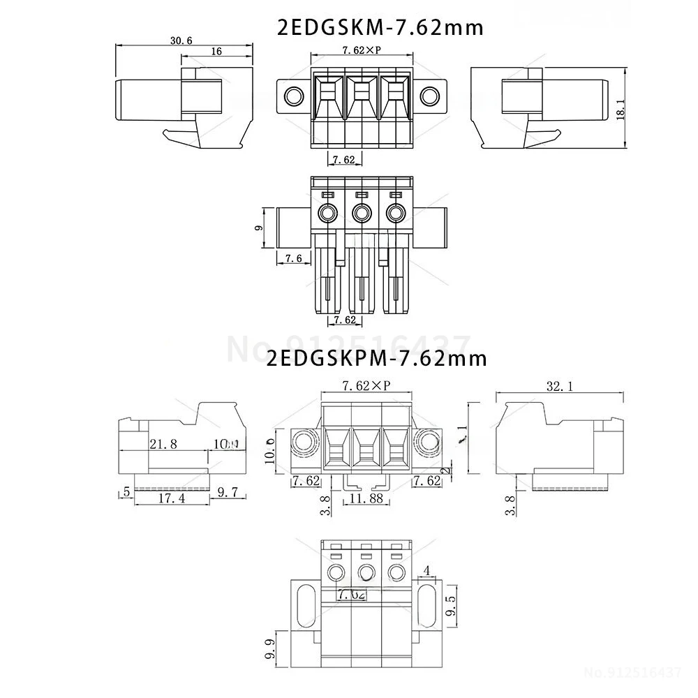 (1 Satz) JM 2EDGSWC + 2EDGSKM + 2EDGSKPM 7,62 mm 32A Klemmenblock, schienenmontierter Steckverbinder LC1HM, dreiteiliges Set 15EDGSWC 7,62 – Detail 5