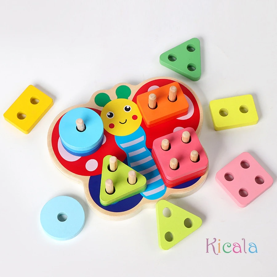 Montessori Spielzeug Holz Bausteine Frühen Lernen Pädagogisches Spielzeug Farbe Form Spiel Kinder Puzzle Spielzeug Für Kinder Jungen Mädchen
