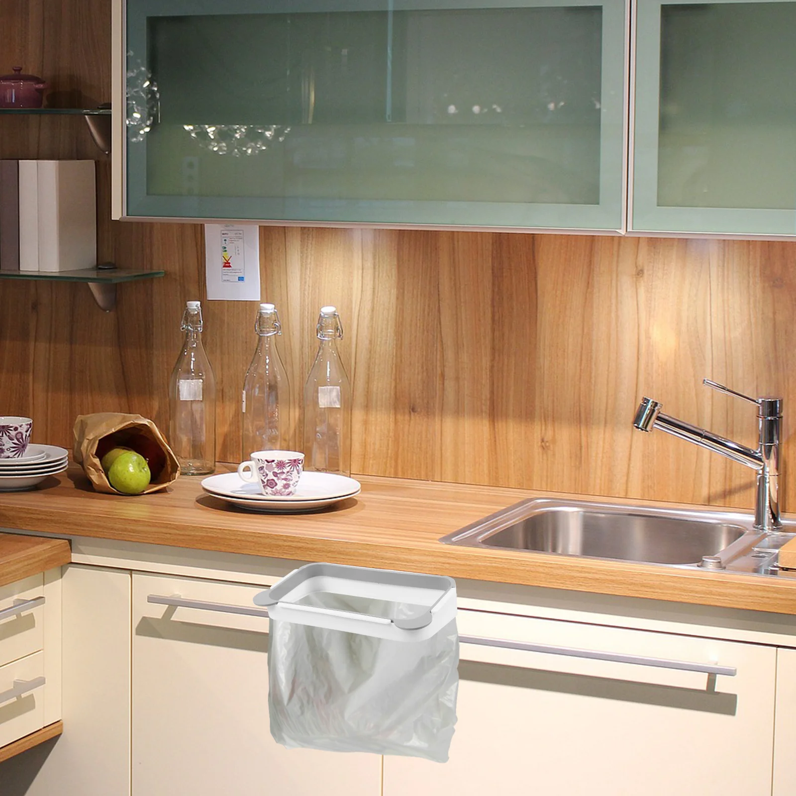 

Handheld Garbage Bag Holder Grey Easy Install No Drill For Kitchen Cabinet Door Hanging Trash Bag Rack Storage Organizer