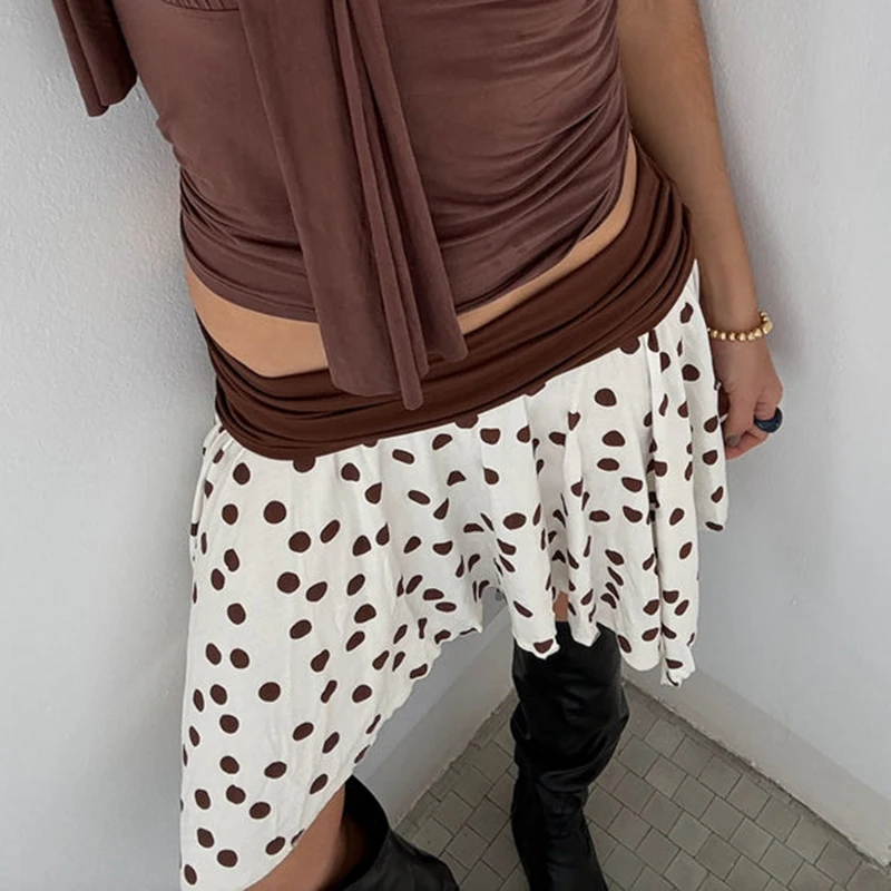 

Hotsweet Girl Iregular Hem Mini Skirt Patchwork Folds Low Rise Skirt Coquette 90s Vintage A-line Skirt Y2k Going Out Streetwear