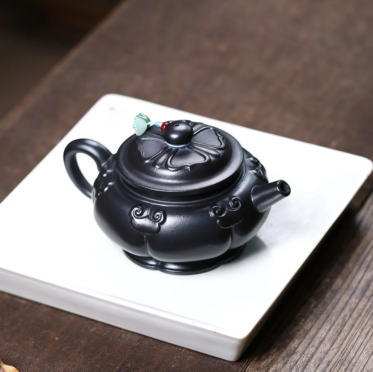 

Handmade Yixing Purple Clay Teapot Old Artist High-End Rib Pattern Device Ore Yellow Mud Ruyi Tea Set 240C