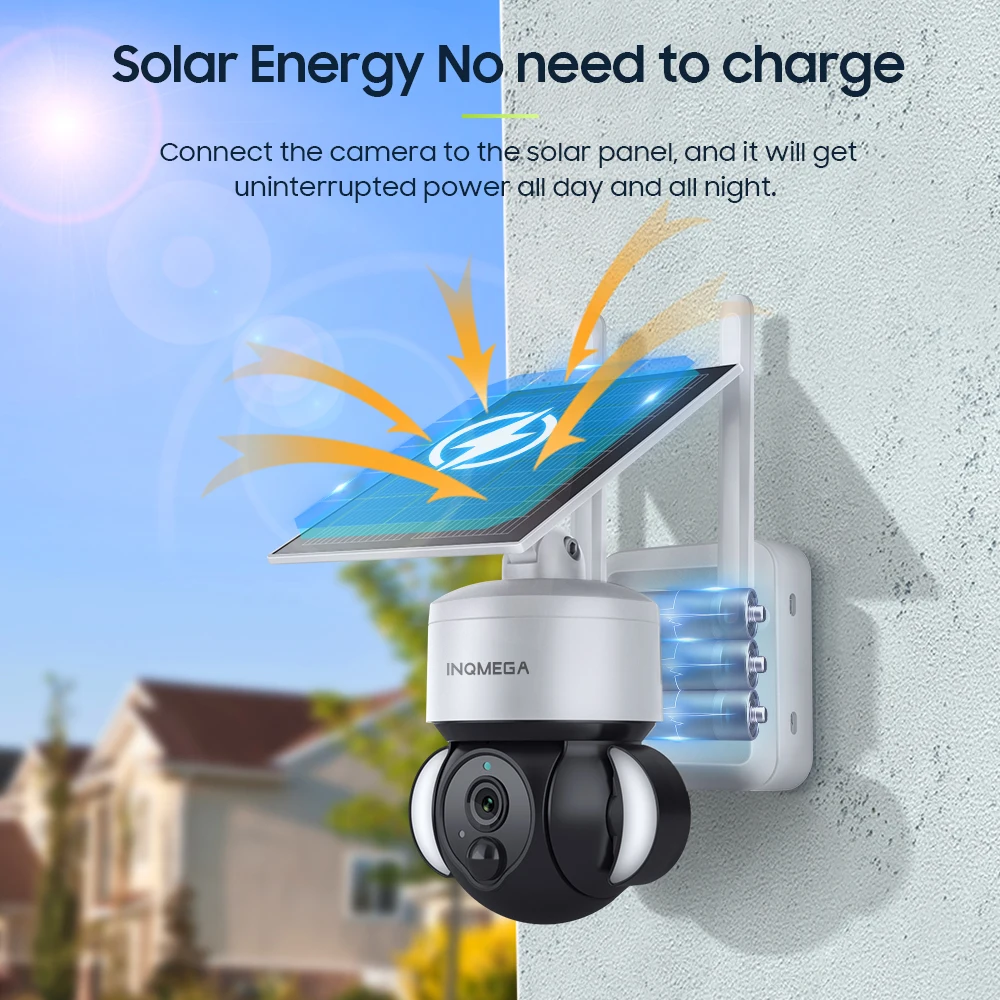 INQMEGA 4G SIM Solar Battery Powered Camera 3MP Night Vision Wireless Solar Panel Security Camera PIR Monitor CCTV Video Cameras