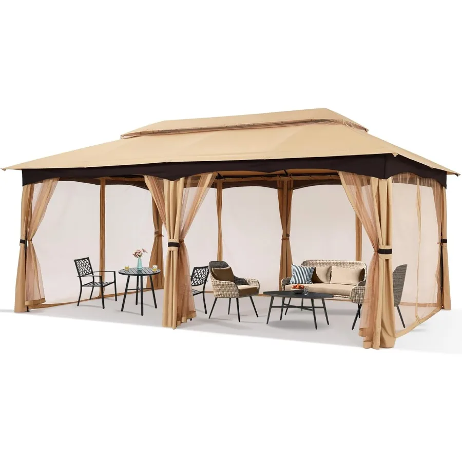 

Просторная беседка для патио на открытом воздухе для сада с прочным обновлением стальной рамы и сетчатыми стенками для улучшенной вентиляции и P