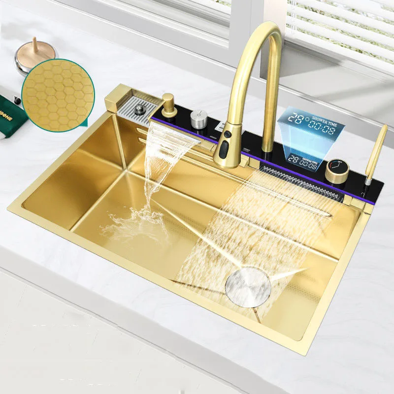 

Nano Multifunctional Kitchen Sink Large Single Slot Integrated Digital Display Waterfall Faucet Soap Dispenser Cup Washer Pure