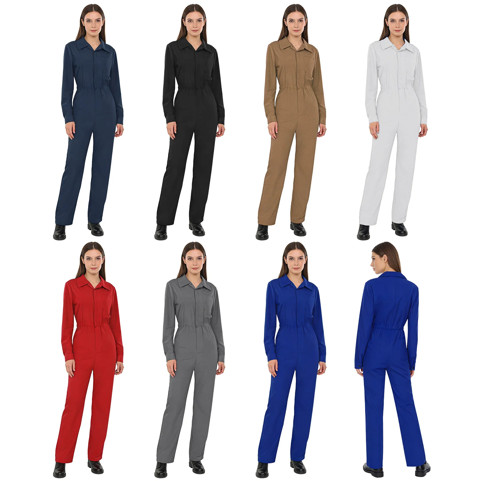 

Women Jazz Street Dance Jumpsuit Euro Workwear Coveralls Long Sleeve Buttons Fashion Casual Overall Workshop Uniform Dancewear