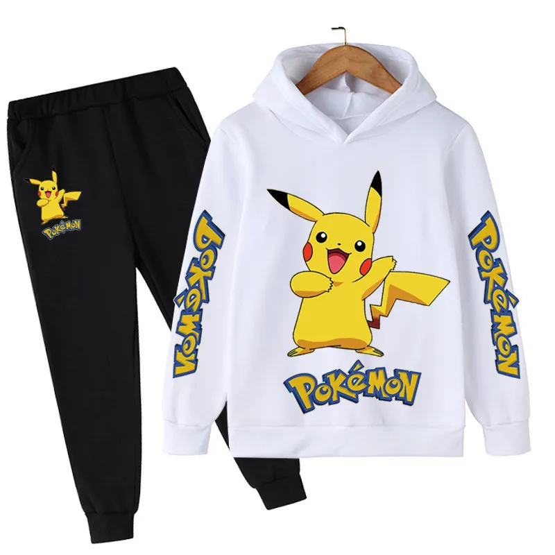 new-2025-pikachu-pokemon-cartoon-knitted-hooded-sweatshirt-children's-clothing-set-for-boys-and-girls-two-piece-top-pants-set