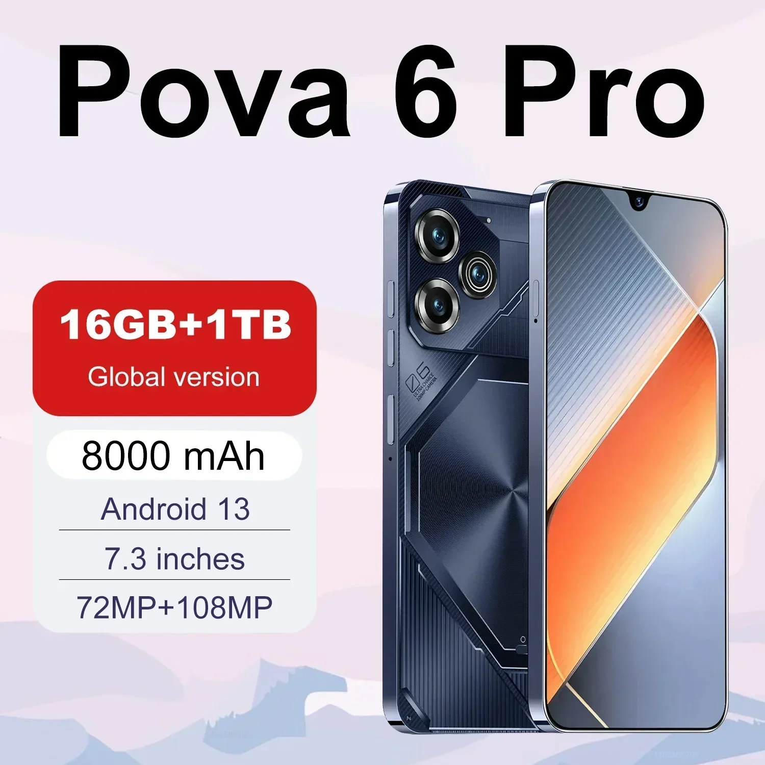 

Global Version Pova 6 Pro Smart Android Phone 7.3 Inch HD+ Android 13 Snapdeagon8 Gen2 8000mAh 5G 108MP Camera Dual SIM phone