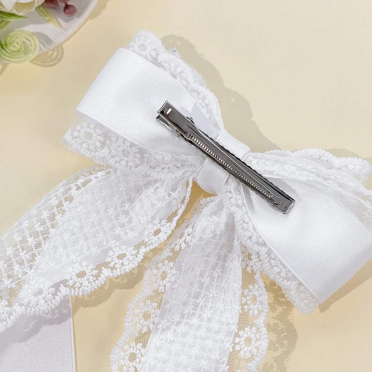 24PC Princess Hair Accessories French Style Lace Embroidery Bow Hair Clips with Long Tassel Hairgrip Headwear for Women And Girl