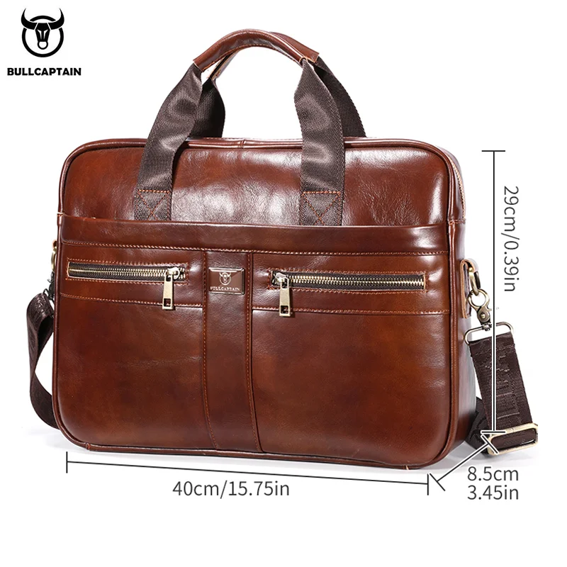 BULLCAPTAIN Men Briefcase Bag High Quality Business  Leather Shoulder Messenger Bags Office Handbag 14 inch Laptop bag