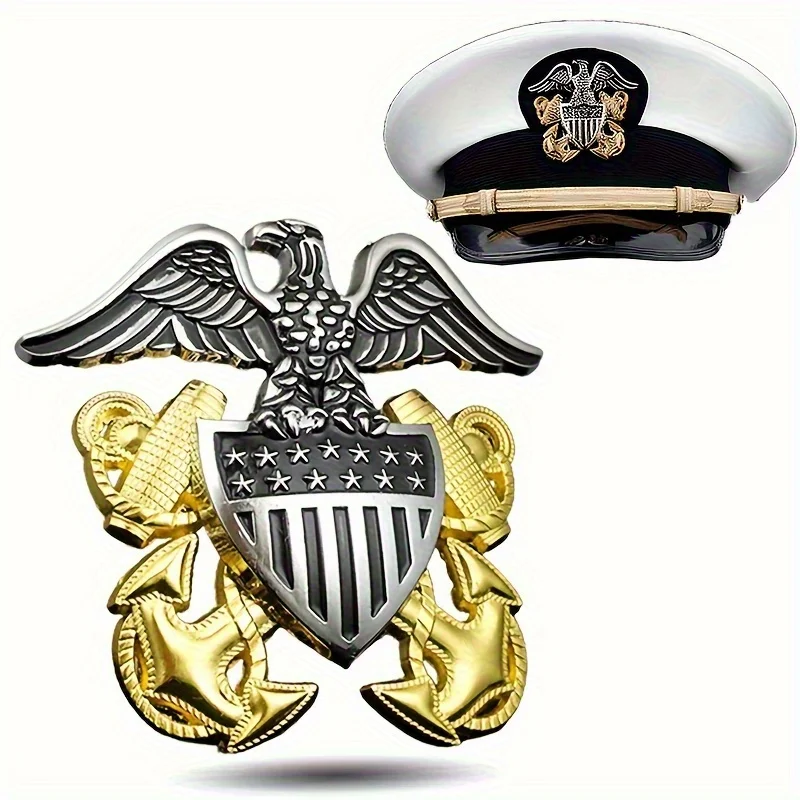 US Naval Officer Hat Badge Eagle & Anchor Emblem Screw on Leather Uniforms and Workwear Accessories 1pc
