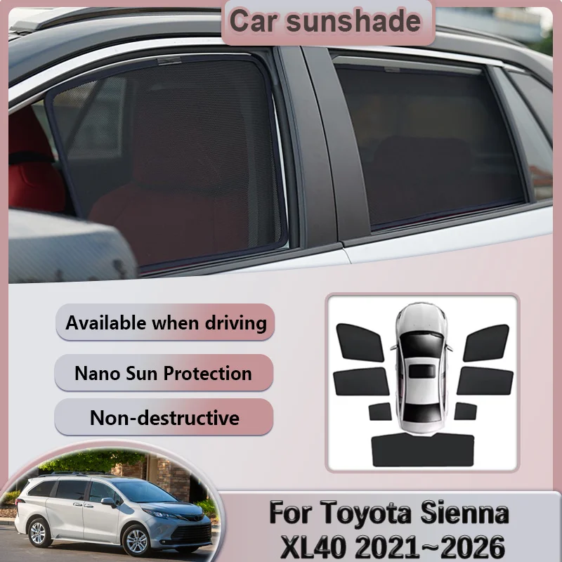 Sun Visors For Toyota Sienna XL40 2021 2022 2023 2024 2025 2026 Car Mesh Sunshades Heat Insulation Privacy Curtains Accessories