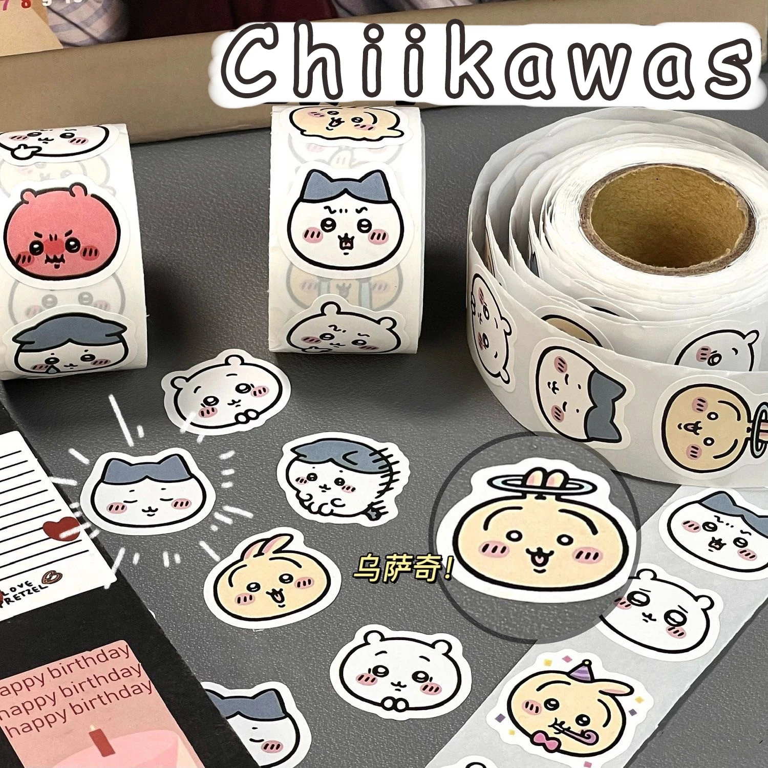 Chiikawas Kawali Rolo Adesivo, Decoração Dos Desenhos Animados Adesivos, DIY Acessórios Criativos, Ins Anime, Brinquedos para Crianças, Presente para Meninas, 500Pcs