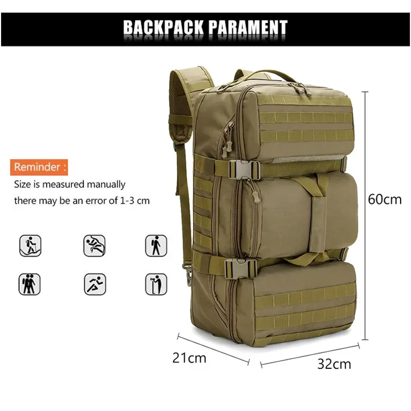 Travel Backpack Tactical Militari Bag Waterproof Hiking Rucksack Outdoor Nylon Shoulder Package for Camping Climbing Molle